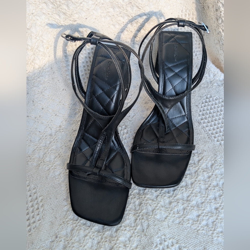 Black Bershka Sandal Square Toe Heels